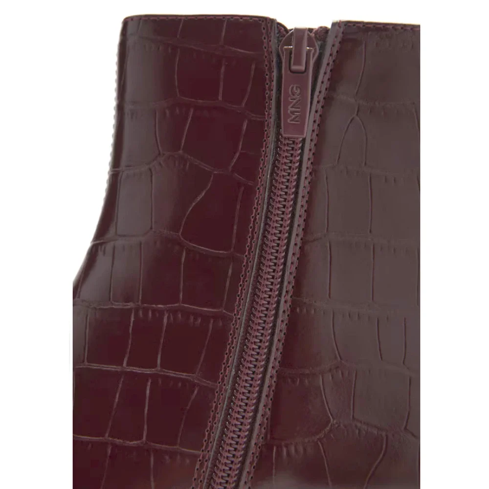 NEW MANGO MNG BURGUNDY COBI KITTEN HEEL CROC EFFECT ANKLE BOOTS BOOTIE 38 US 7.5
